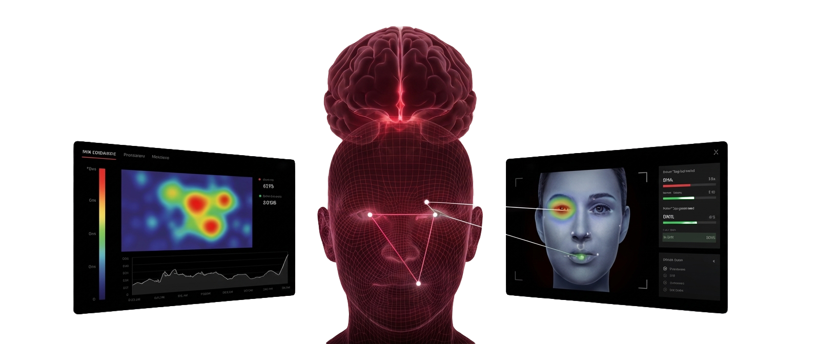 Gaze heatmap dashboard, neural model, and facial response analysis